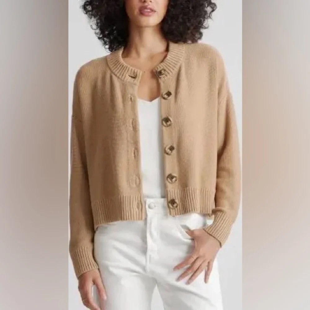 Quine tan 100% Organic Cotton Cropped Cardigan sweater xL